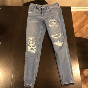 American Eagle ripped super stretch blue jeggings
